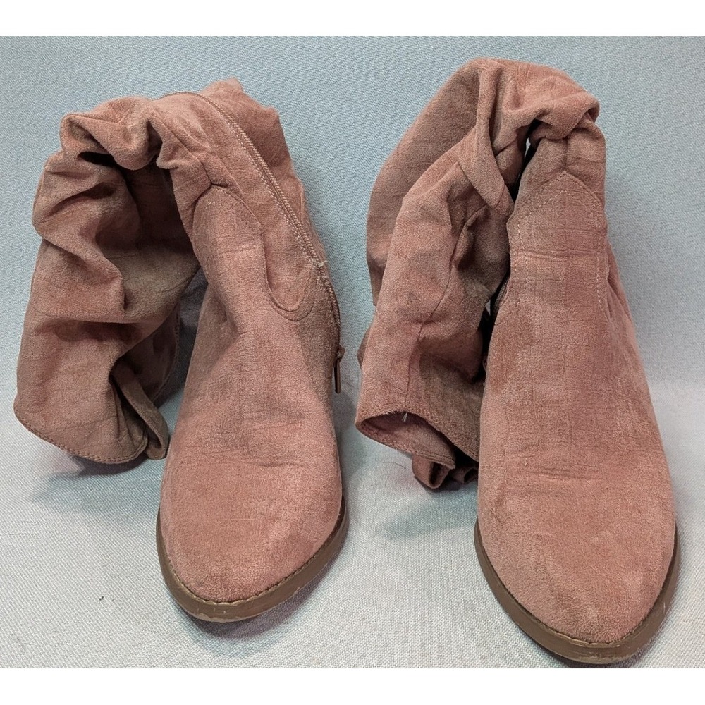 Slouchy Western Boots Womens 8W Pink Excellent Faux Suede Block Heel